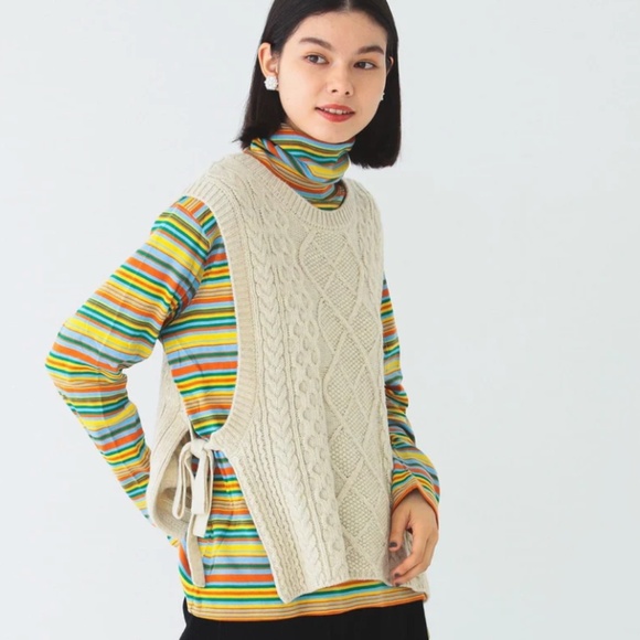 BEAMS BOY O.ALAN CABLE KNIT VEST (one size, Small/Medium) - Picture 2 of 9